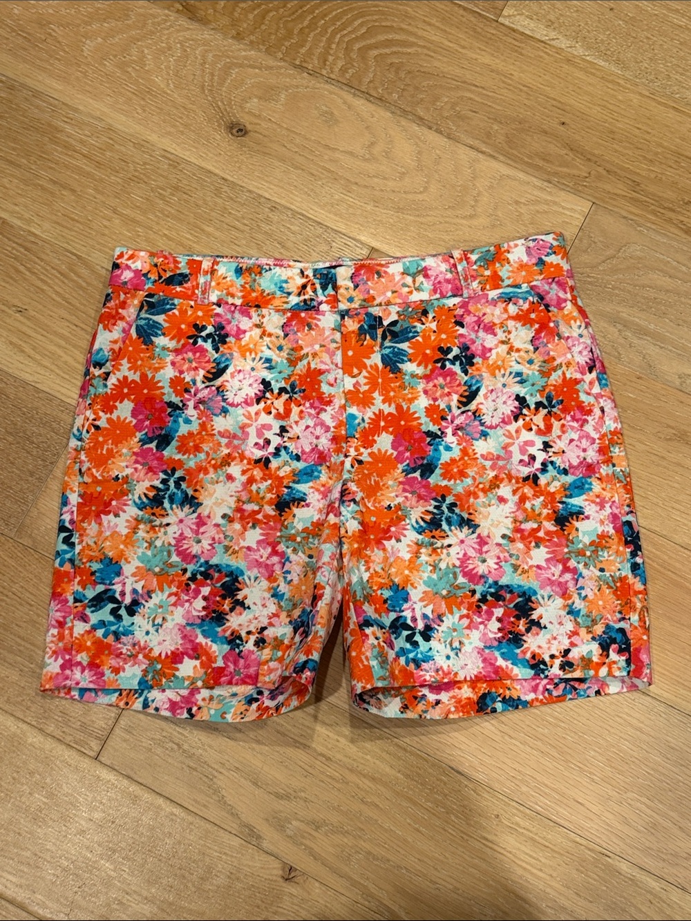 J. Crew Floral watercolor  Mid-Rise Shorts in Orange, Pink & Teal 4